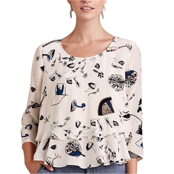 Anthropologie Maeve Silk On the Town Tiered Ruffle Top - 8 - Picture 1 of 12